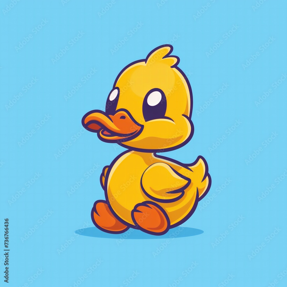 Cute duck logo, flat design, cartoon character.