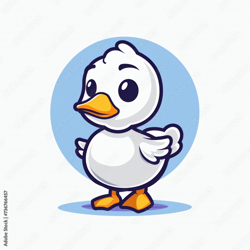 Obraz premium Cute duck logo, flat design, cartoon character.