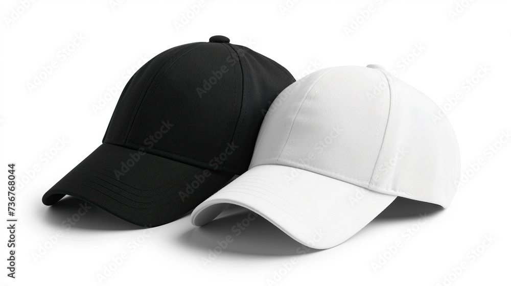 different baseball caps black and white isolated on white background. mock up for design different baseball caps black and white isolated on white background. mock up for design
