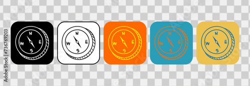 Compass simply icon set collections, handdrawn outline. For logotype, clip art, symbol, sticker, or web design. 600 px X 600 px rectangular icon, vector flat illustration.