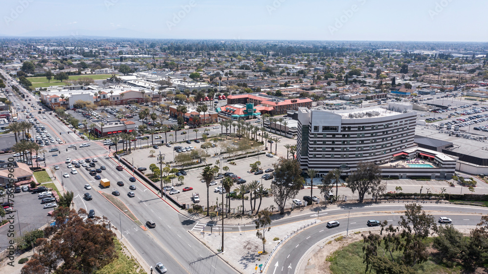 View of the urban core of downtown Bell Gardens, California, USA.