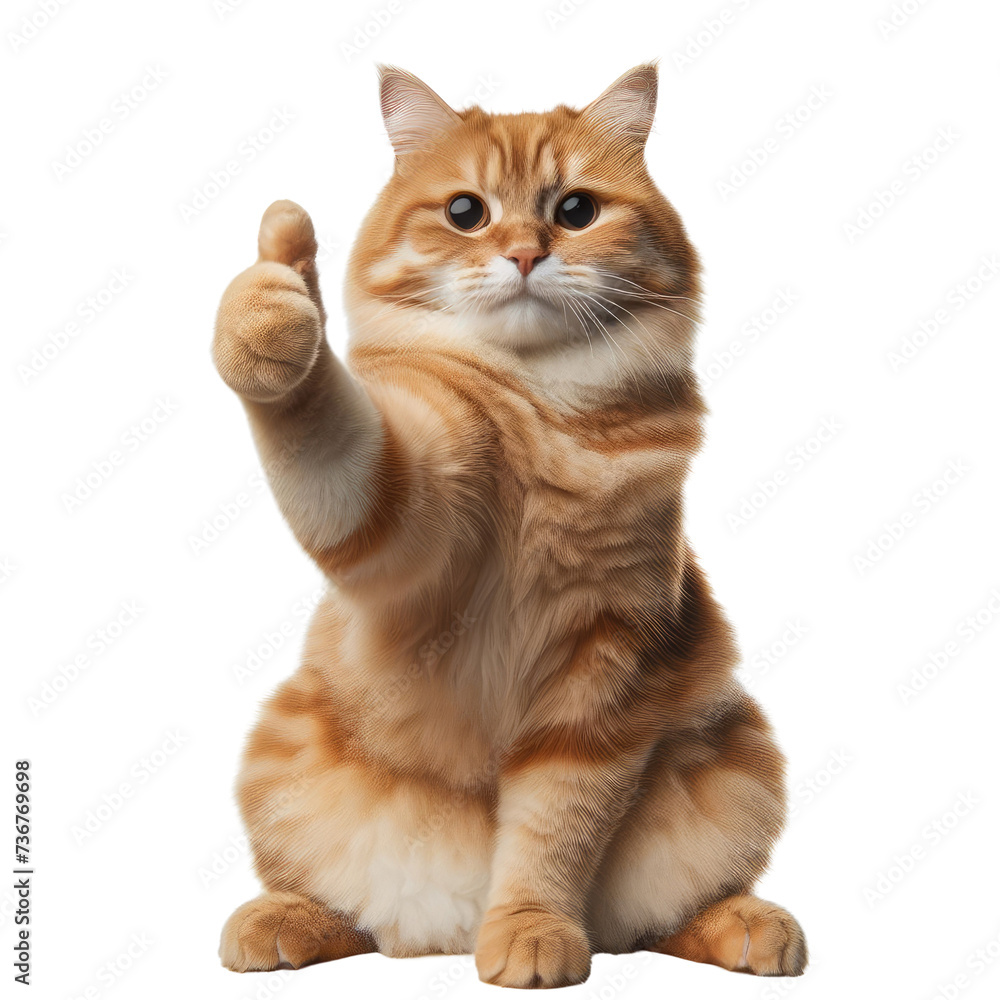Confident Cat Giving Thumbs Up - A charming and confident orange tabby cat showing approval with a thumbs-up gesture.