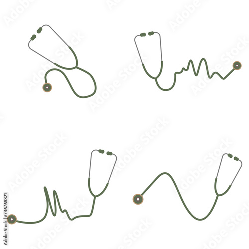 Set of Stethoscope Medical Icons. Isolated on White Background. Medicine Symbol