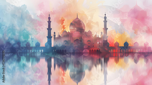 Mosque Watercolor Painting Illustration Drawing 