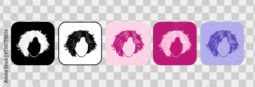 Woman hair icon set collections, sillhouette handdrawn outline. For logotype, clip art, symbol, sticker, or web design. 600 px X 600 px rectangular icon, vector flat illustration.