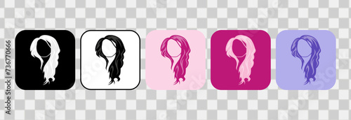 Woman hair icon set collections, sillhouette handdrawn outline. For logotype, clip art, symbol, sticker, or web design. 600 px X 600 px rectangular icon, vector flat illustration.