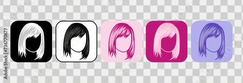 Woman hair icon set collections, sillhouette handdrawn outline. For logotype, clip art, symbol, sticker, or web design. 600 px X 600 px rectangular icon, vector flat illustration.
