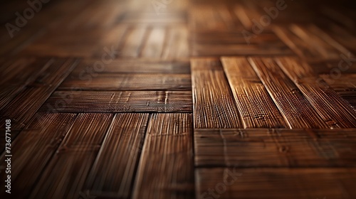 Rustic bamboo mat over dark wooden table setting a serene and natural mood © rorozoa