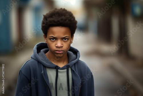 Young black teenage boy serious sad face troubled teen