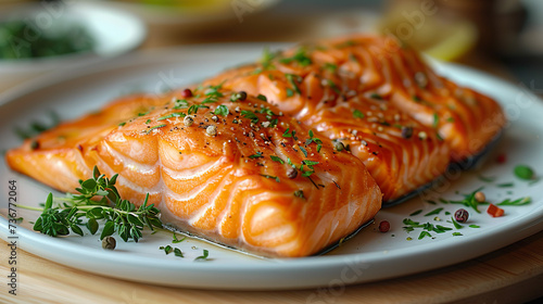 Delicious salmon fillet with herbs and peppers.