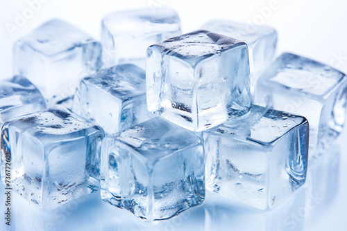 Crystal Clear Ice Cubes on White Background