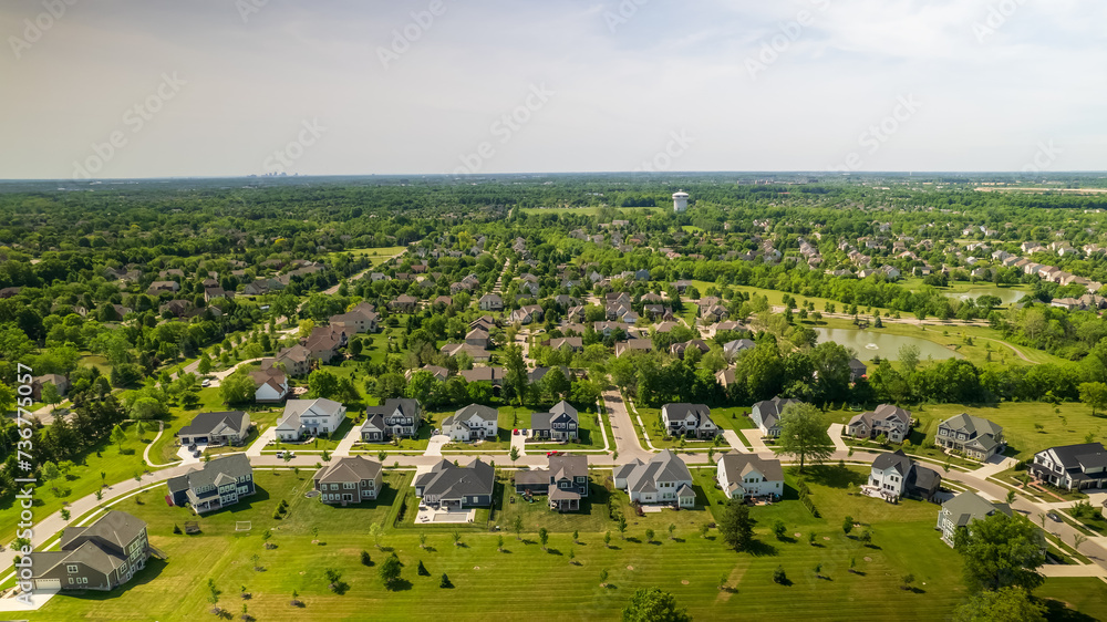 Fototapeta premium Aerial top down view of houses in a neighborhood, Columbus, Ohio
