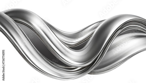 Abstract 3d realistic silver metal shape. Fluid silver wave isolated on white