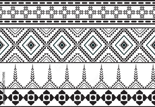 Tribal traditional fabric batik ethnic. ikat seamless pattern leaves geometric repeating Design for wallpaper, wrapping, fashion, carpet, clothing. Black and white