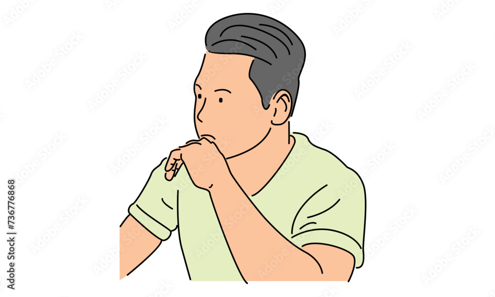 Fototapeta premium line art color of worried man thinking vector illustration