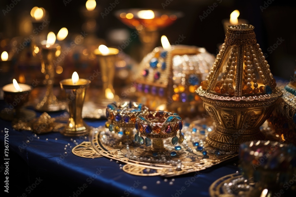 Pharaoh's Banquet Gleam: Arrange jewelry on a miniature banquet table.