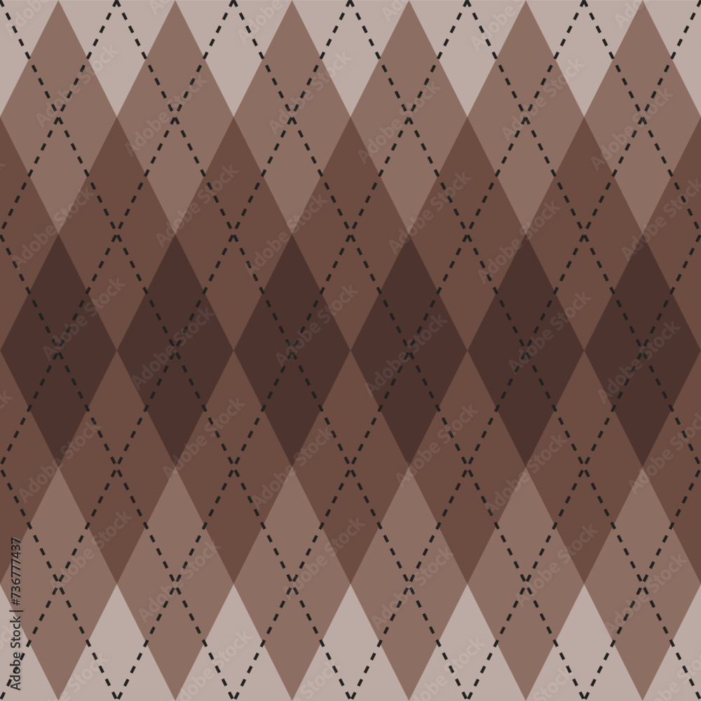 Fototapeta premium Brown gradient argyle pattern. Argyle vector pattern. Argyle pattern. Seamless geometric pattern for clothing, wrapping paper, backdrop, background, gift card, sweater.
