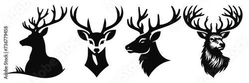 Collection of black deer icons.Logo of deer.Deer simple icon.Reindeer vector symbols.Set of deers. photo
