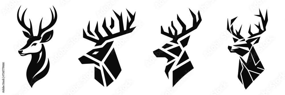Collection of black deer icons.Logo of deer.Deer simple icon.Reindeer ...