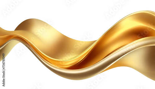 Abstract 3d realistic orange metal shape. Fluid orange and gold wave isolated on white