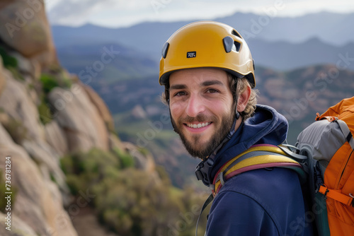 Portrait of a climber with a beautiful view in the background © Kien