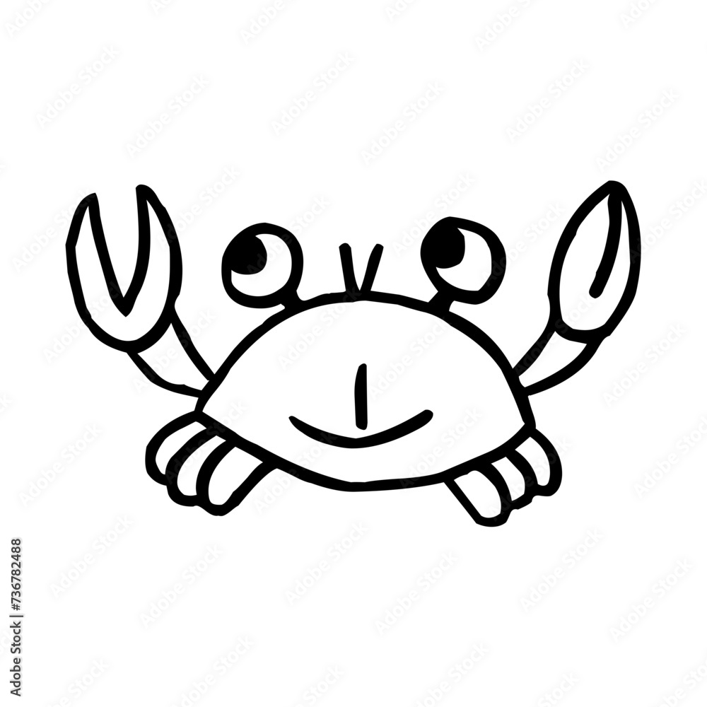 Black And White Funny Hand Drawn Crab Line Icon Black And White Funny Hand Drawn Crab Line Icon