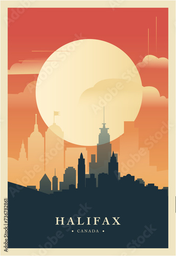 Halifax city brutalism poster with abstract skyline, cityscape retro vector illustration. Canada, Nova Scotia province travel cover, brochure, flyer, leaflet, presentation template image