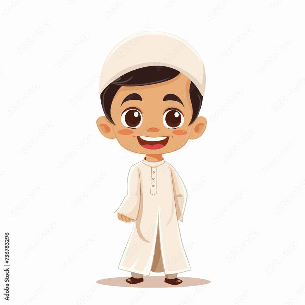 Charming Vector Art of a Muslim Boy Exuding Joy and Cultural Acceptance Charming Vector Art of a Muslim Boy Exuding Joy and Cultural Acceptance