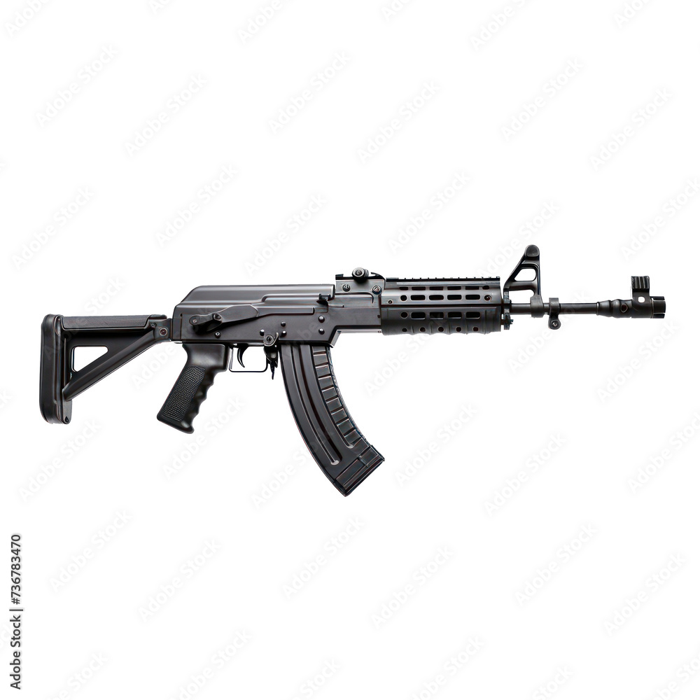 Side view of a AK-12 assault rifle isolated on transparency background PNG