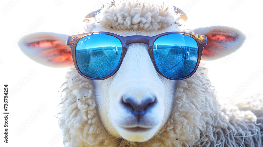 a sheep wearing sunglasses isolated on white background a sheep wearing sunglasses isolated on white background