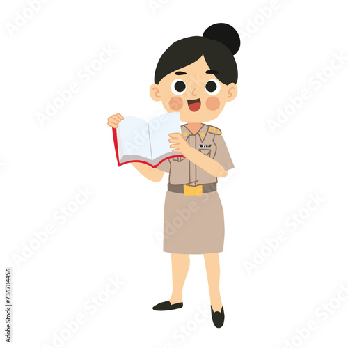 Education concept. Teaching Lesson on Book.  Happy Female Thai Teacher Engaged in Reading Book