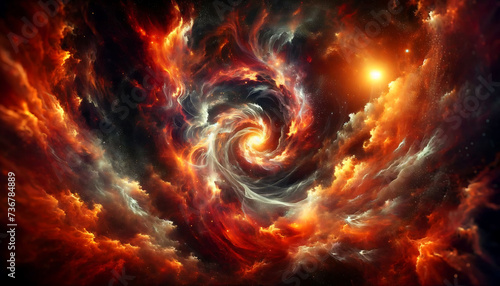 Fiery Cosmic Swirl in Deep Space. Swirling Interstellar Energy in Fiery Tones