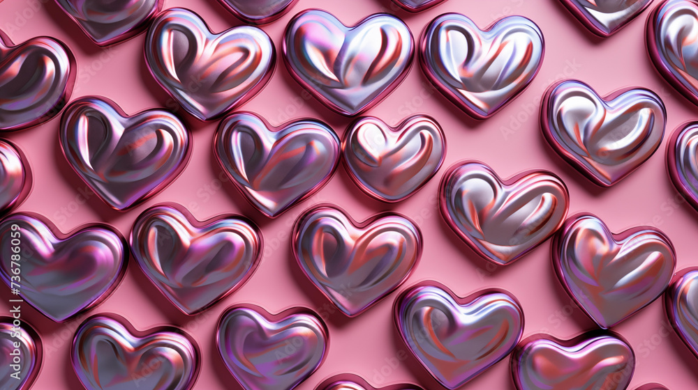 3D holographic Clay pattern with cute hearts 3D holographic Clay pattern with cute hearts