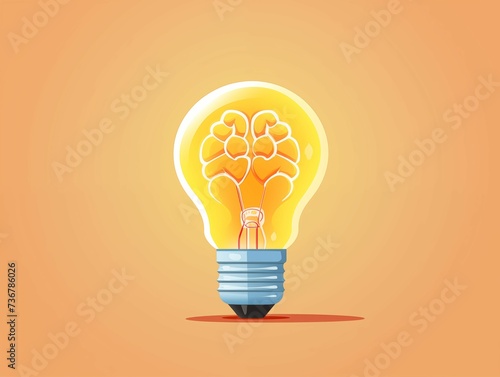 Flat Illustration of Brain Light Bulb Isolated on Light Brown Background. Generative AI