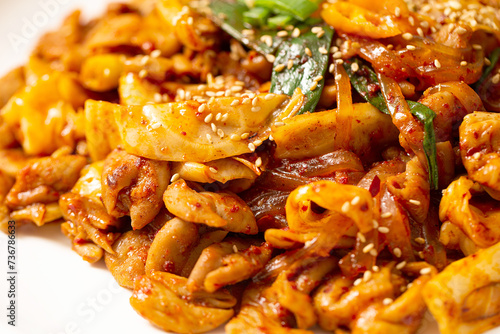 Spicy stir-fried sundae, Korean food 