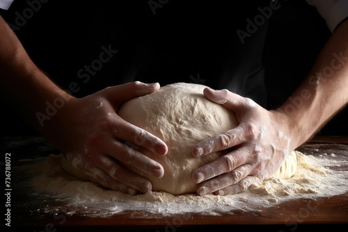 dough with hands, close-up of making pasta, restaurant advertising, handmade pasta, supermarket advertising, people making bread photo