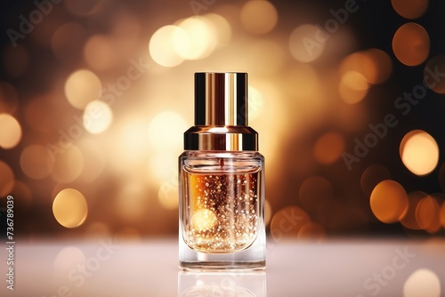 serum cosmetic  luxury bottle on white mirror background  . Design for a moisturizing cream and serum. Concept of vitamins for beauty and heal. 
