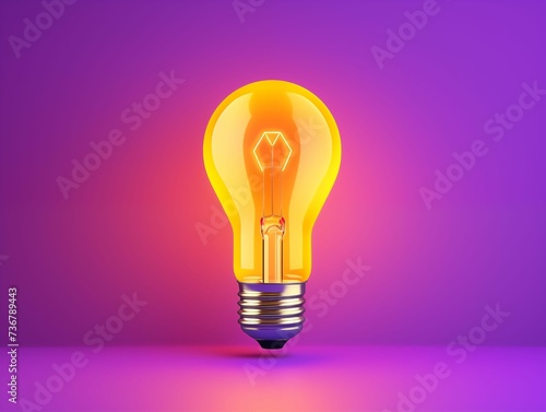Abstract Yellow Light Bulb Isolated on Purple Background. Generative AI