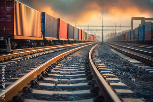 railway track with a string of container trains, highlighting the importance of rail transport in the movement of goods and commerce across vast distances
