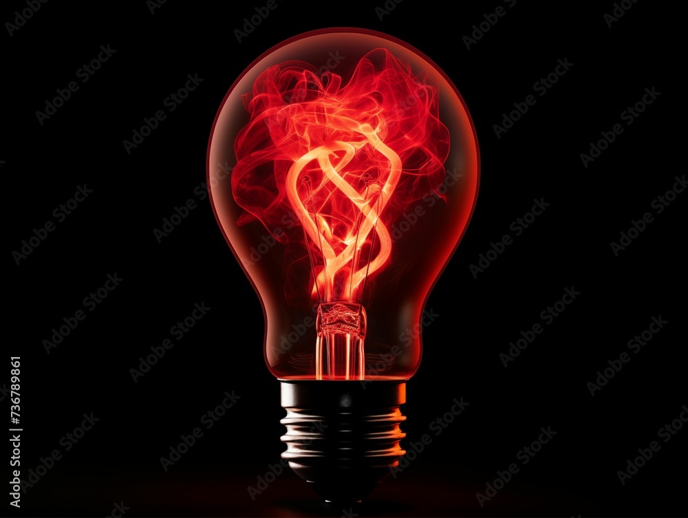 Red Light Bulb Isolated on Black Background. Generative AI Red Light Bulb Isolated on Black Background. Generative AI