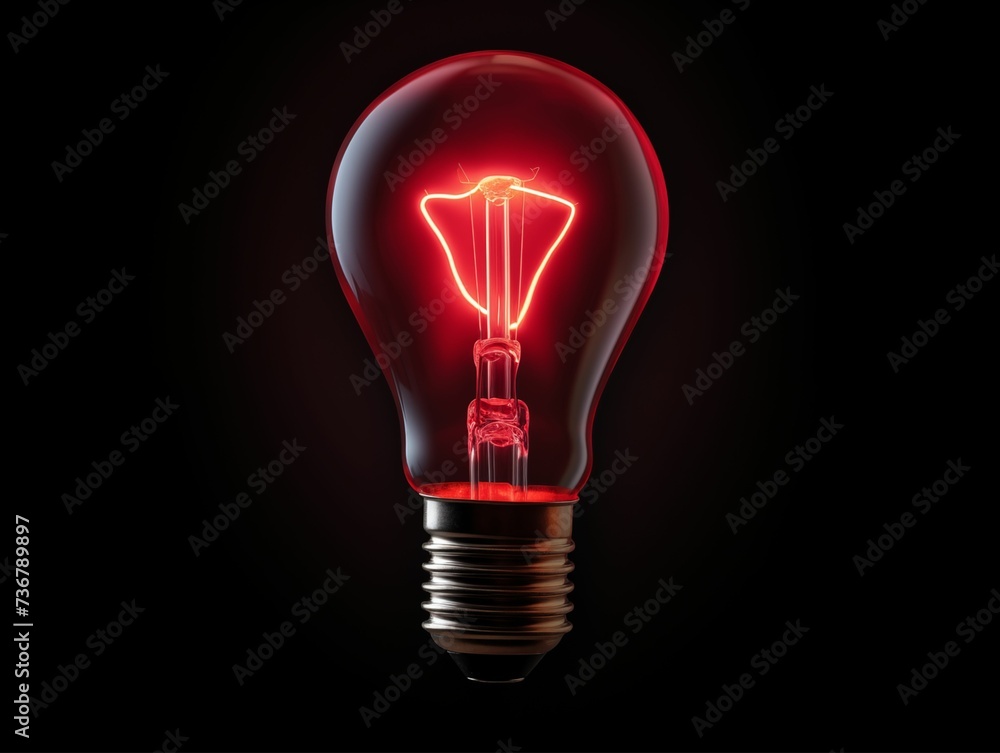 Red Light Bulb Isolated on Black Background. Generative AI Red Light Bulb Isolated on Black Background. Generative AI
