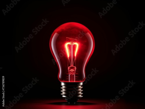 Red Light Bulb Isolated on Black Background. Generative AI