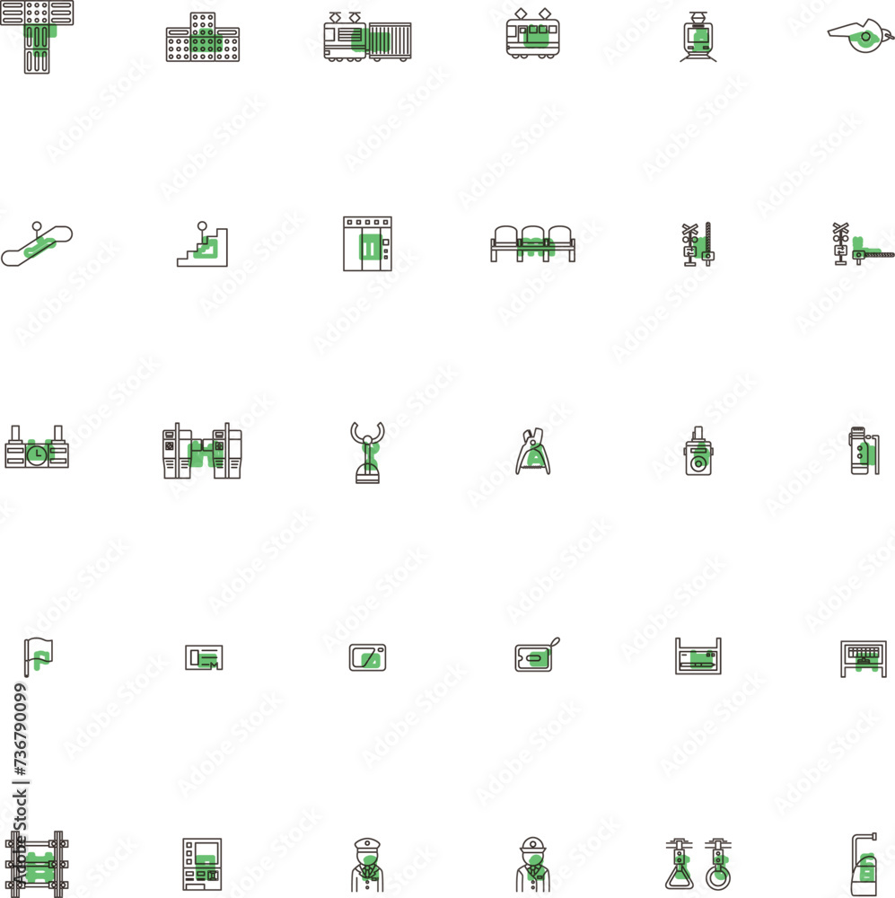 Fototapeta premium 駅関連のアウトラインアイコンイラストセット 緑