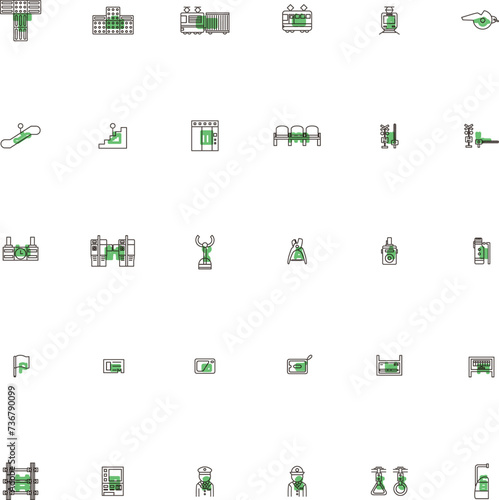 駅関連のアウトラインアイコンイラストセット　緑