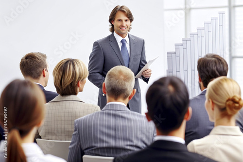 Male businessman presents a business plan