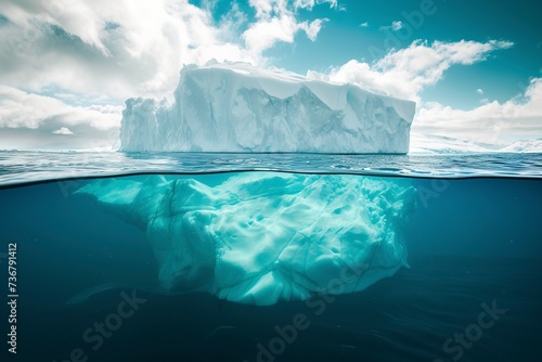 Half-submerged white iceberg in ocean. © Tran