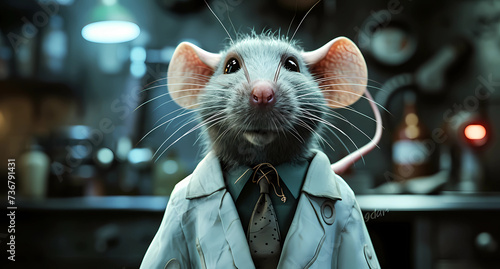 the rat is dressed up in a lab coat and tie photo