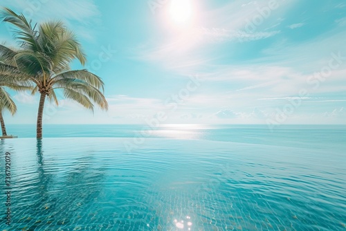 Luxury panoramic view at exotic resort on turquoise seascape background.