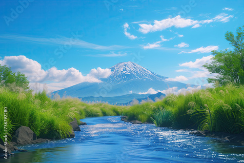 landscape with mountains  forest and a river. beautiful landscape scenery