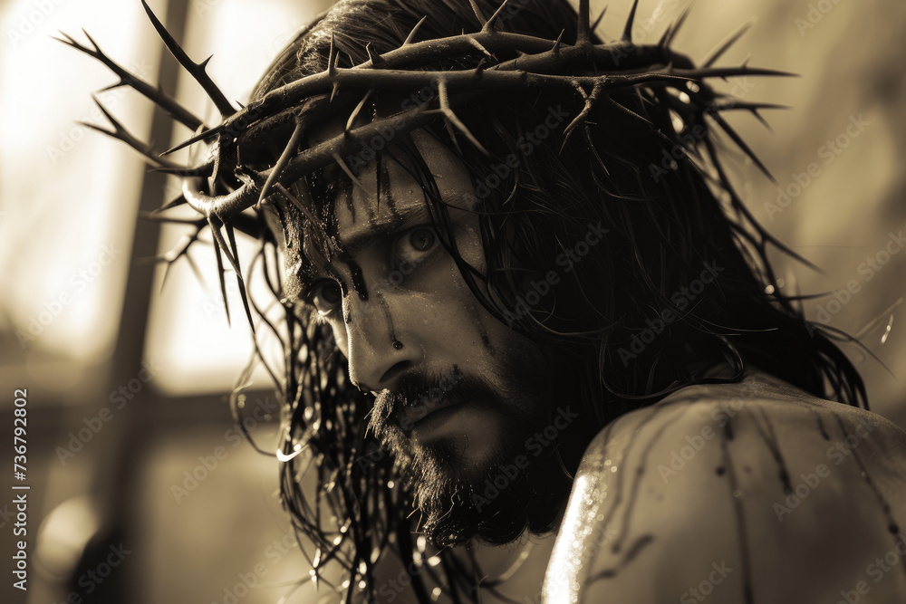 Jesus Christ wearing crown of thorns Passion and Resurection Stock ...